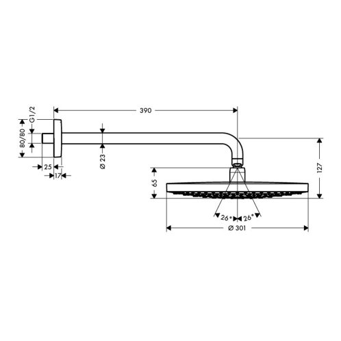 Hansgrohe Raindance Select S - Hlavová sprcha 300, 2 prúdy, sprchové rameno 39 cm, biela/chróm 27378400