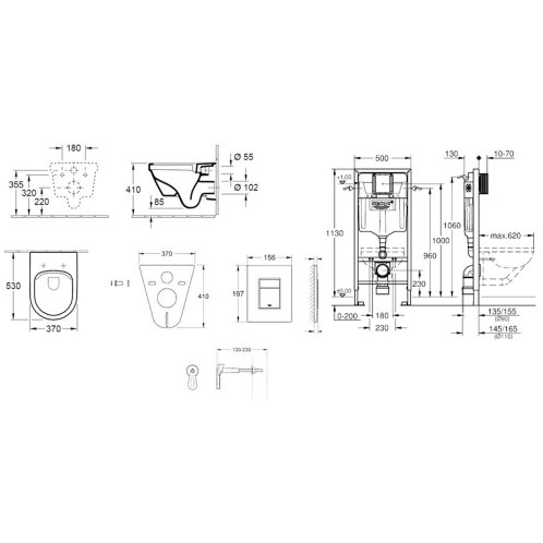 Grohe Rapid SL - Set predstenovej inštalácie, klozetu a dosky Villeroy & Boch, tlačidla Skate Cosmopolitan, chróm 38528SET-KB