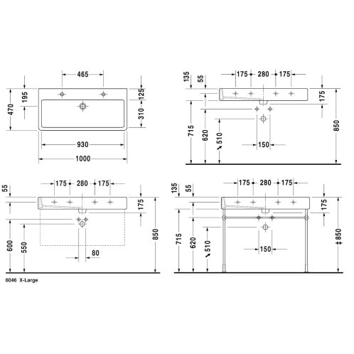 Duravit Vero - Dvojumývadlo nábytkové, 100x47 cm, s prepadom, 2 otvory na batérie, biela 0454100026