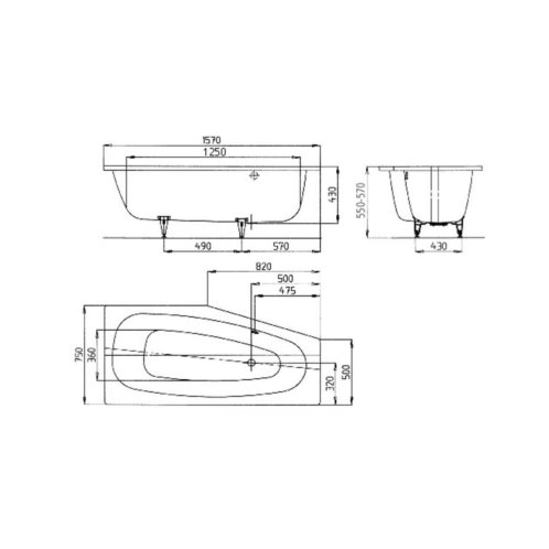 Kaldewei Advantage - Asymetrická vaňa Mini ľavá 832, 1570x 75/50 cm, antislip, Perl-Effekt, biela 224830003001