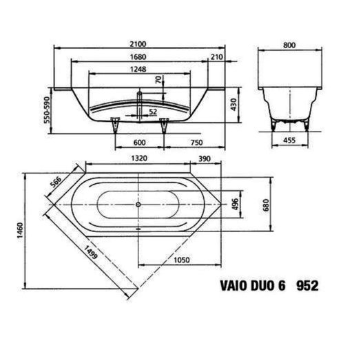 Kaldewei Ambiente - Vaňa Vaio Duo 6 952, 210x80 cm, biela 233200010001