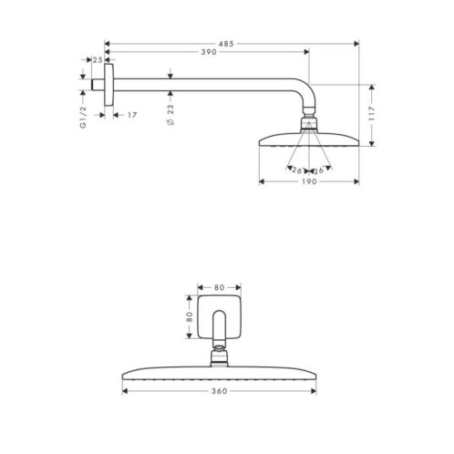 Hansgrohe Raindance E - Hlavová sprcha, 1 prúd, EcoSmart 9 l/min sprchové rameno 39 cm, chróm 26605000