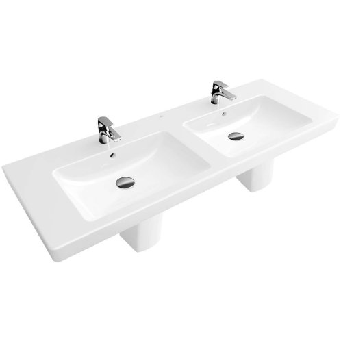 Villeroy & Boch Subway 2.0 - Dvojumývadlo, 130x47 cm, s prepadom a otvormi na batérie, biela 7175D001