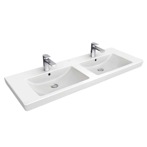 Villeroy & Boch Subway 2.0 - Dvojumývadlo nábytkové, 130x47 cm, s prepadom a otvormi na batérie, CeramicPlus, biela 7175D0R1