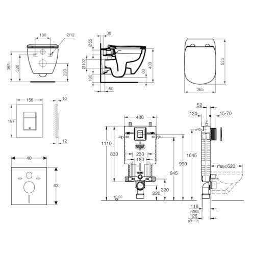 Grohe Uniset - Set predstenovej inštalácie, klozetu a dosky Ideal Standard Tesi, tlačidla Skate Cosmopolitan, chróm 38643SET-KE