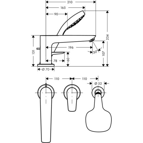 Hansgrohe Talis E - Batéria na okraj vane, 3-otvorová inštalácia, chróm 71731000