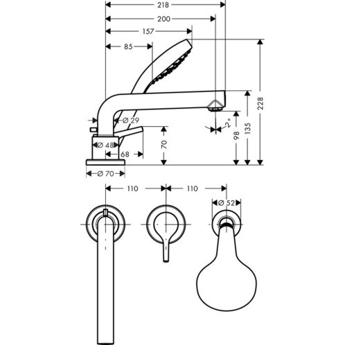 Hansgrohe Talis S - Batéria na okraj vane, 3-otvorová inštalácia, chróm 72417000