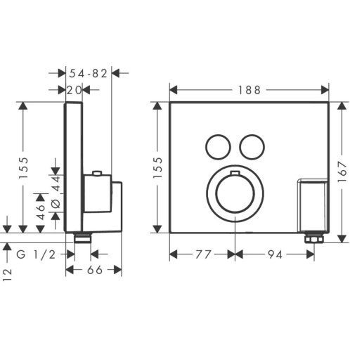 Axor ShowerSelect - Termostat pod omietku Square na 2 spotrebiče s jednotkou FixFit a držiakom, chróm 36712000