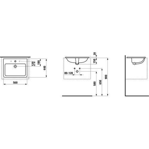 Laufen Pro S - Zápustné umývadlo, 56x44 cm, 1 otvor na batériu, biela H8189630001041
