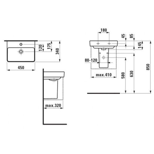 Laufen Pro S - Umývadielko, 45x34 cm, 1 otvor na batériu, biela H8159610001041
