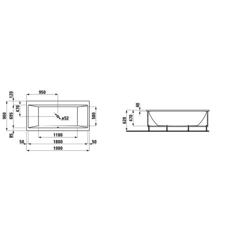 Laufen Pro - Vaňa s konštrukciou a čelným panelom ľavým, 190x90 cm, biela H2349550000001