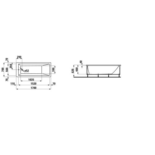 Laufen Pro - Vaňa s konštrukciou a čelným panelom pravým, 170x70 cm, biela H2309560000001