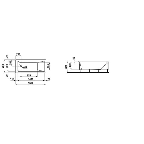 Laufen Pro - Vaňa s konštrukciou a čelným panelom ľavým, 160x70 cm, biela H2339550000001
