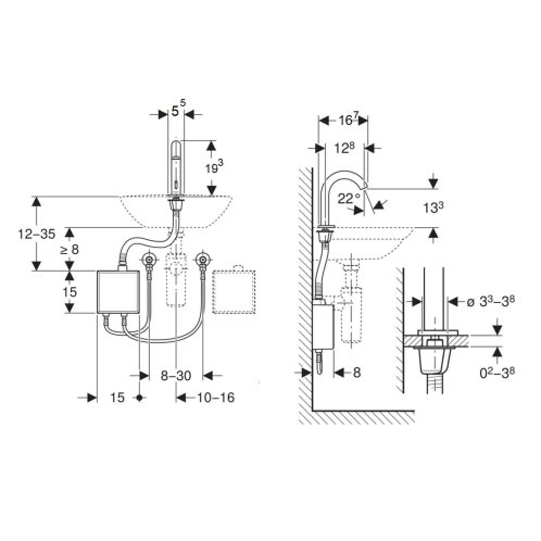 Geberit Piave - Elektronická termostatická umývadlová batéria, batériové napájanie, easy to clean, kefovaná nerezová 116.168.SN.1