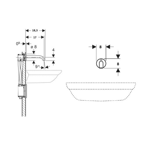 Geberit Piave - Termostatická elektronická umývadlová batéria pod omietku, batériové napájanie, easy to clean, kefovaná nerezová 116.268.SN.1