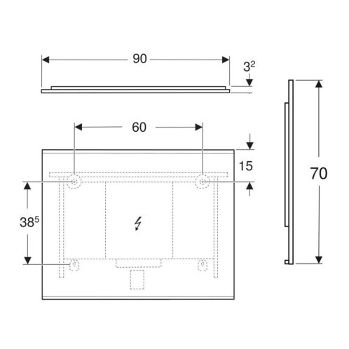Geberit Option - Zrkadlo s LED osvetlením a vyhrievaním, 90x70 cm, hliník 502.783.00.1