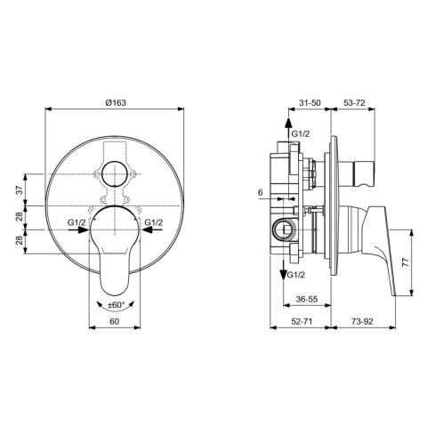 Ideal Standard Cerabase - Batéria pod omietku, na 2 spotrebiče, s telesom, chróm A7393AA