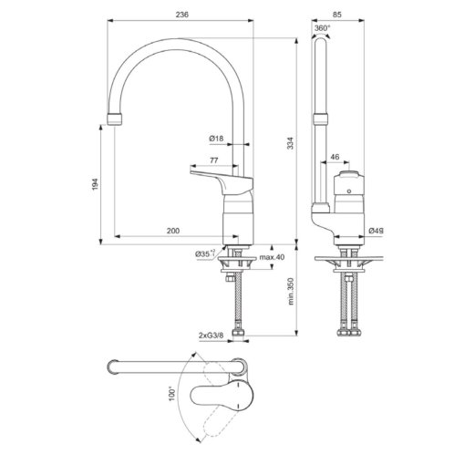 Ideal Standard Cerabase - Drezová batéria, chróm BC844AA