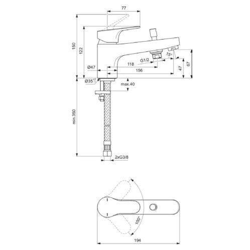 Ideal Standard Cerabase - Vaňová batéria, chróm BD060AA