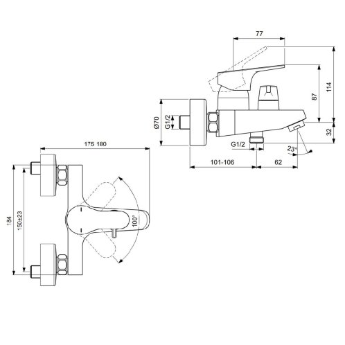 Ideal Standard Cerabase - Vaňová batéria, chróm BD594AA