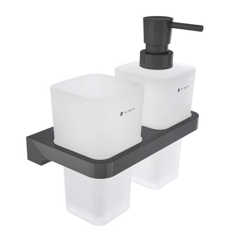 Nimco Maya - Dávkovač mydla a pohárik s držiakom, matné sklo/čierna MAC 2905831H-T-90