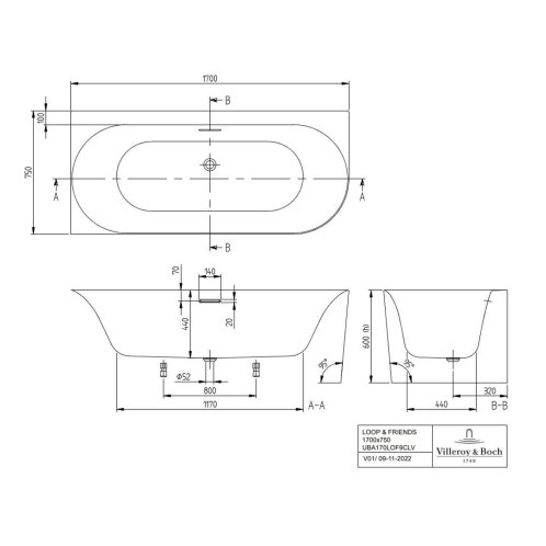 Villeroy & Boch Loop&Friends - Vaňa 170x75 cm, ľavá, alpská biela UBA170LOF9CL00V-01