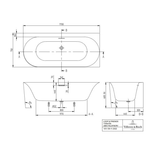 Villeroy & Boch Loop&Friends - Vaňa 170x75 cm, pravá, alpská biela UBA170LOF9CR00V-01