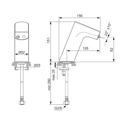 Ideal Standard Intelliflow - Elektronický umývadlový ventil, pre studenú vodu, batériové napájanie, chróm A7859AA