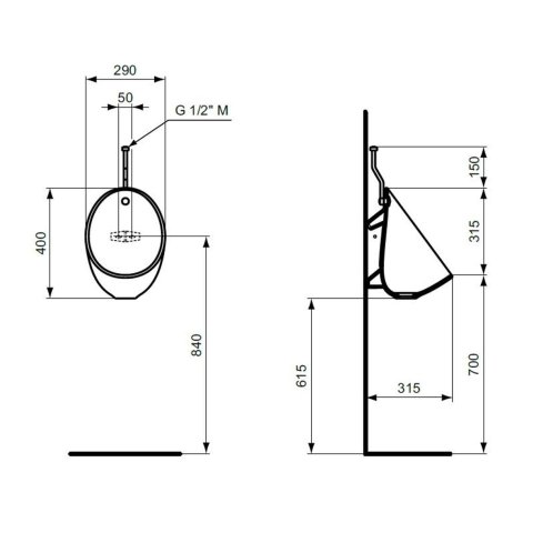 Ideal Standard Eurovit - Pisoár, horný prívod vody, biela E253401