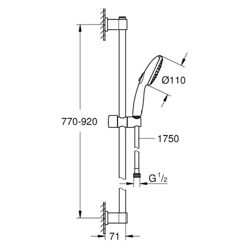 Grohe Vitalio Start - Set sprchovej hlavice, tyče a hadice, 3 prúdy, chróm 26956001