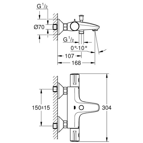 Grohe Grohtherm 800 - Termostatická vaňová batéria, chróm 34576000