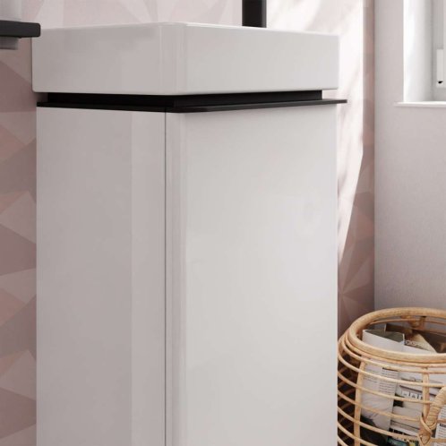 Hansgrohe Xelu Q - Umývadlová skrinka, 63x34x27 cm, 1 dvierka, pánty vľavo, lesklá biela/matná čierna 54011670
