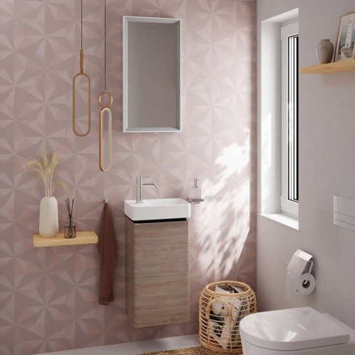 Hansgrohe Xelu Q - Umývadlová skrinka, 63x34x27 cm, 1 dvierka, pánty vpravo, prírodný dub/chróm 54017000