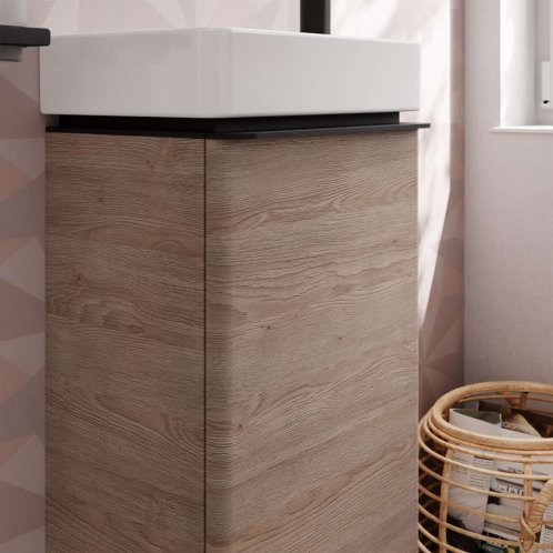 Hansgrohe Xelu Q - Umývadlová skrinka, 63x34x27 cm, 1 dvierka, pánty vpravo, prírodný dub/matná čierna 54017670