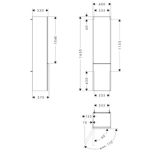 Hansgrohe Xelu Q - Vysoká skrinka 40x165x35 cm, 2 dvierka, pánty vľavo, lesklá biela/matná čierna 54135670