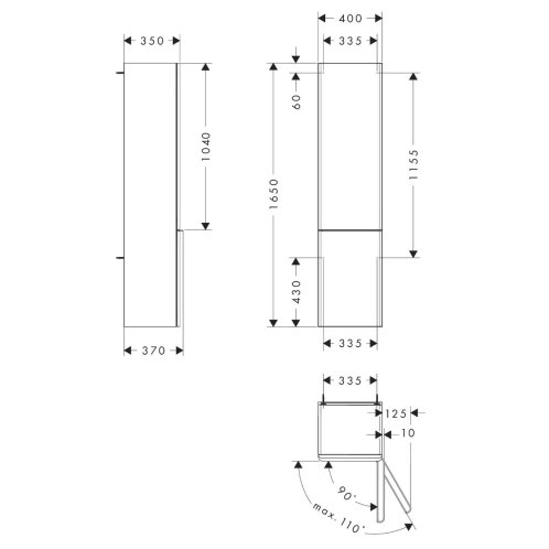 Hansgrohe Xelu Q - Vysoká skrinka 40x165x35 cm, 2 dvierka, pánty vpravo, tmavý orech/matná biela 54142700