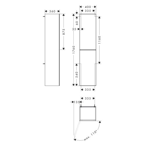 Hansgrohe Xevolos E - Vysoká skrinka 40x176x36 cm, 2 dvierka, pánty vľavo, matná béžová/bronz 54219390