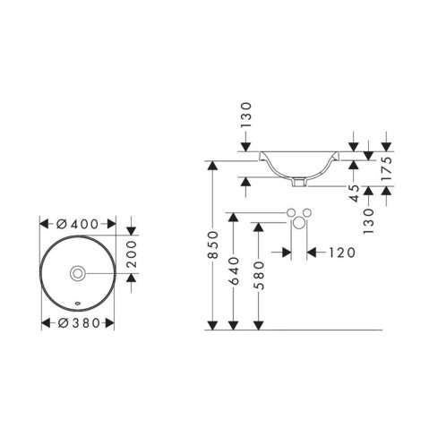 Hansgrohe Xuniva S - Umývadielko, priemer 40 cm, s prepadom, bez otvoru na batériu, biela 60155450