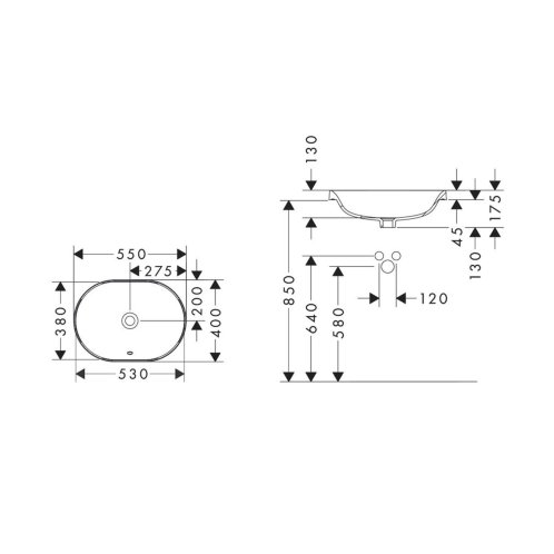 Hansgrohe Xuniva U - Umývadlo, 55x40 cm, s prepadom, bez otvoru na batériu, biela 60157450