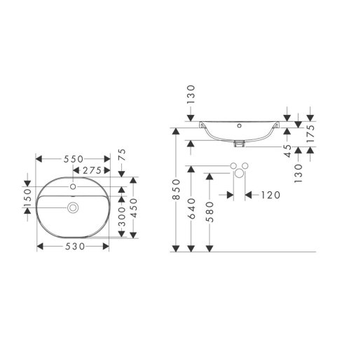 Hansgrohe Xuniva U - Umývadlo, 55x45 cm, s prepadom, otvor na batériu, biela 60161450