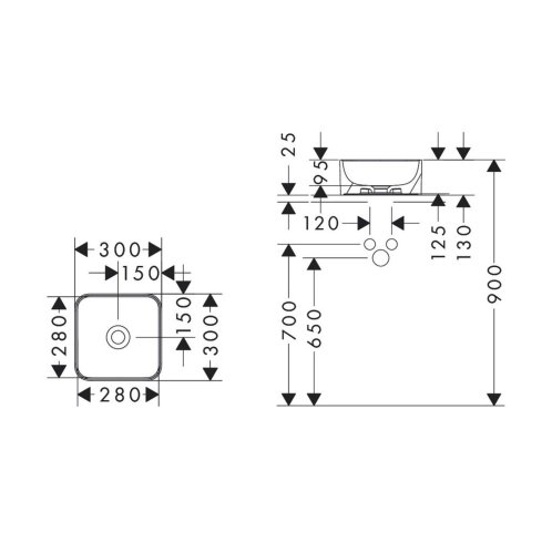 Hansgrohe Xuniva Q - Umývadielko na dosku, 30x30 cm, bez prepadu, biela 60167450