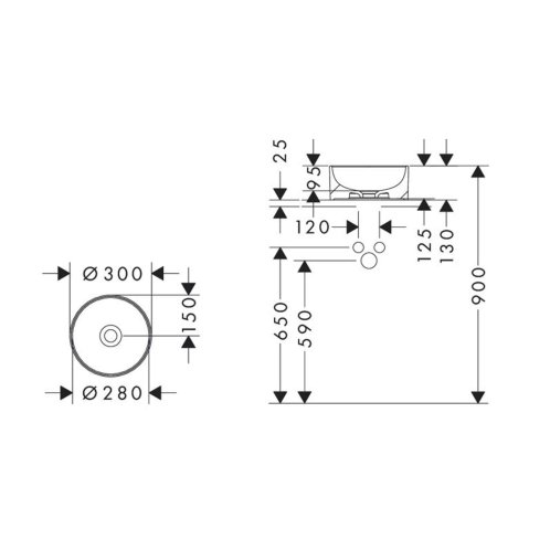 Hansgrohe Xuniva S - Umývadielko na dosku, priemer 30 cm, bez prepadu, SmartClean, biela 61070450