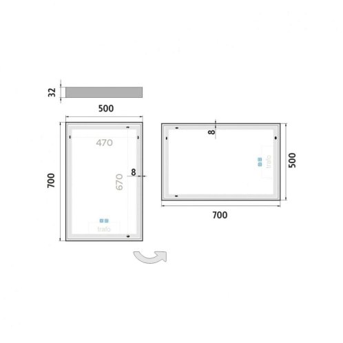 Nimco - Zrkadlo s LED osvetlením, 50x70 cm, dotykový senzor, hliník ZP 13001VX