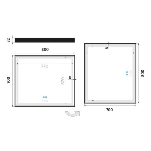 Nimco - Zrkadlo s LED osvetlením, 80x70 cm, dotykový senzor, matná čierna ZPC 13003VX-90
