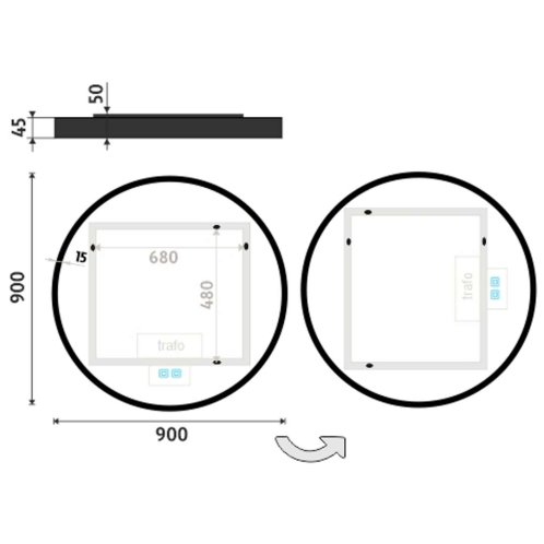 Nimco - Zrkadlo s LED s osvetlením, priemer 90 cm, dotykový senzor, čierna ZPC 31003RVX-90