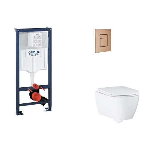 Grohe Rapid SL - Set predstenovej inštalácie, klozetu, dosky SoftClose a tlačidla Skate Cosmopolitan, kefovaný Warm Sunset SANI11BB4138