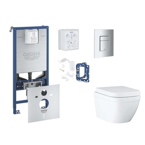 Grohe Rapid SLX - Set predstenovej inštalácie, klozetu, dosky SoftClose, tlačidla Skate Cosmopolitan a súpravy na vhadzovanie tabliet, Triple Vortex, matný chróm SANI11BB2128