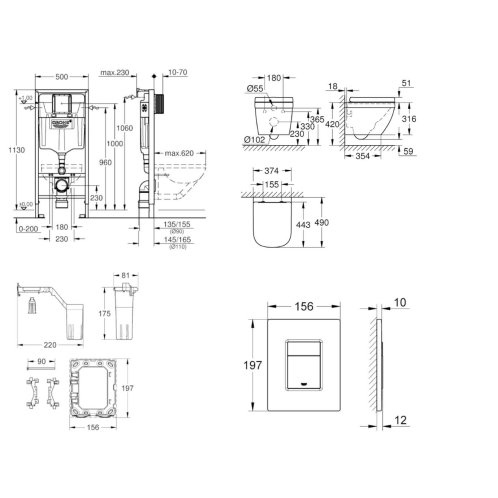 Grohe Rapid SL - Set predstenovej inštalácie, klozetu, dosky SoftClose, tlačidla Skate Cosmopolitan a súpravy na vhadzovanie tabliet, Triple Vortex, Cool Sunrise SANI11BB4157