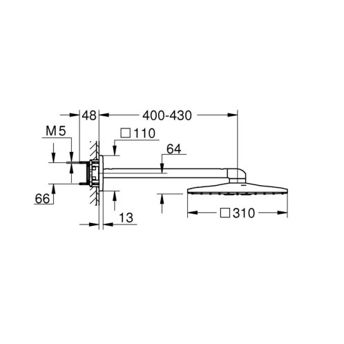 Grohe Rainshower SmartActive Cube - Hlavová sprcha 310, sprchové rameno 43 cm, 2 prúdy, mesačná biela 26479LS0