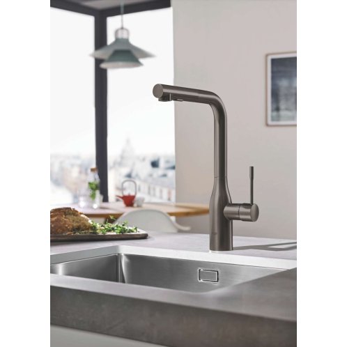 Grohe Essence - Páková drezová batéria s výsuvnou spŕškou, kefovaný tmavý grafit 30270AL0